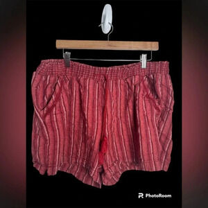 Briggs Women's Lightweight XXL Stretch Linen Blend Red Stripe Shorts